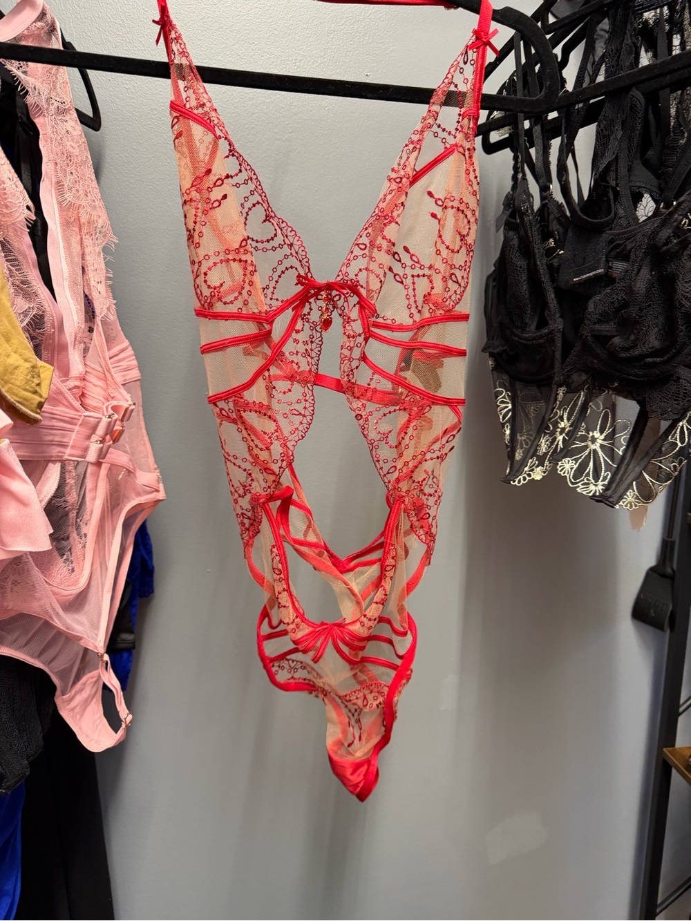 Honey Birdette Red Lace Cutout Teddy